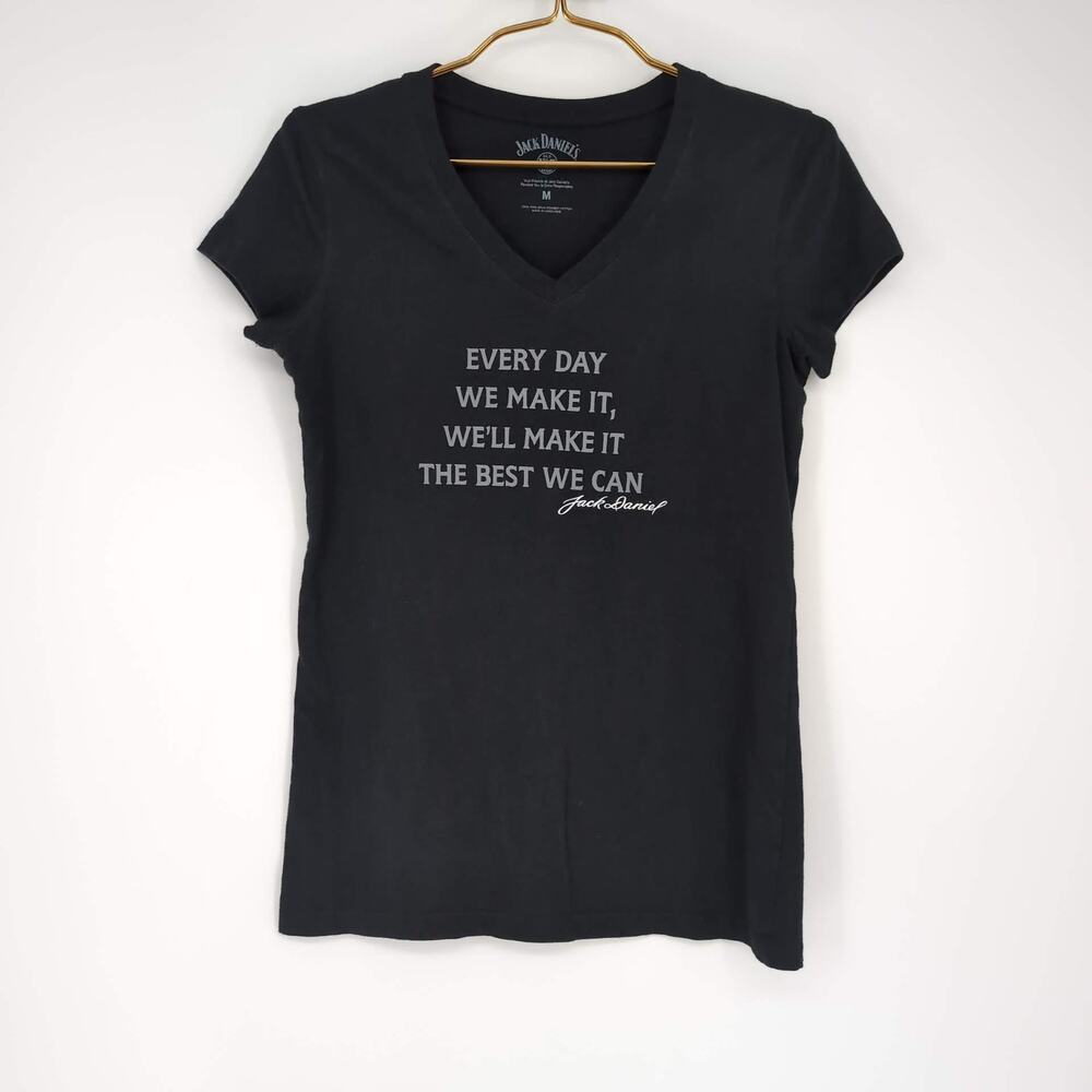 Jack Daniel's Every Day Women's Black & White V-neck T-shirt Tee - Size M - GUC